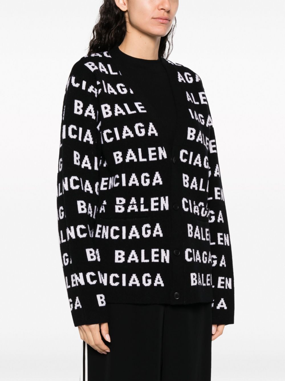 Balenciaga Intarsia Knit Logo Cardigan - Black image 4