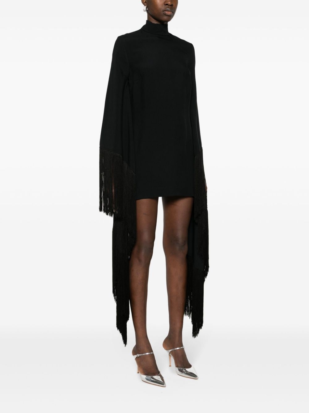 TALLER MARMO MAIN Black Crepe Dress with Fringe Sleeves image 3