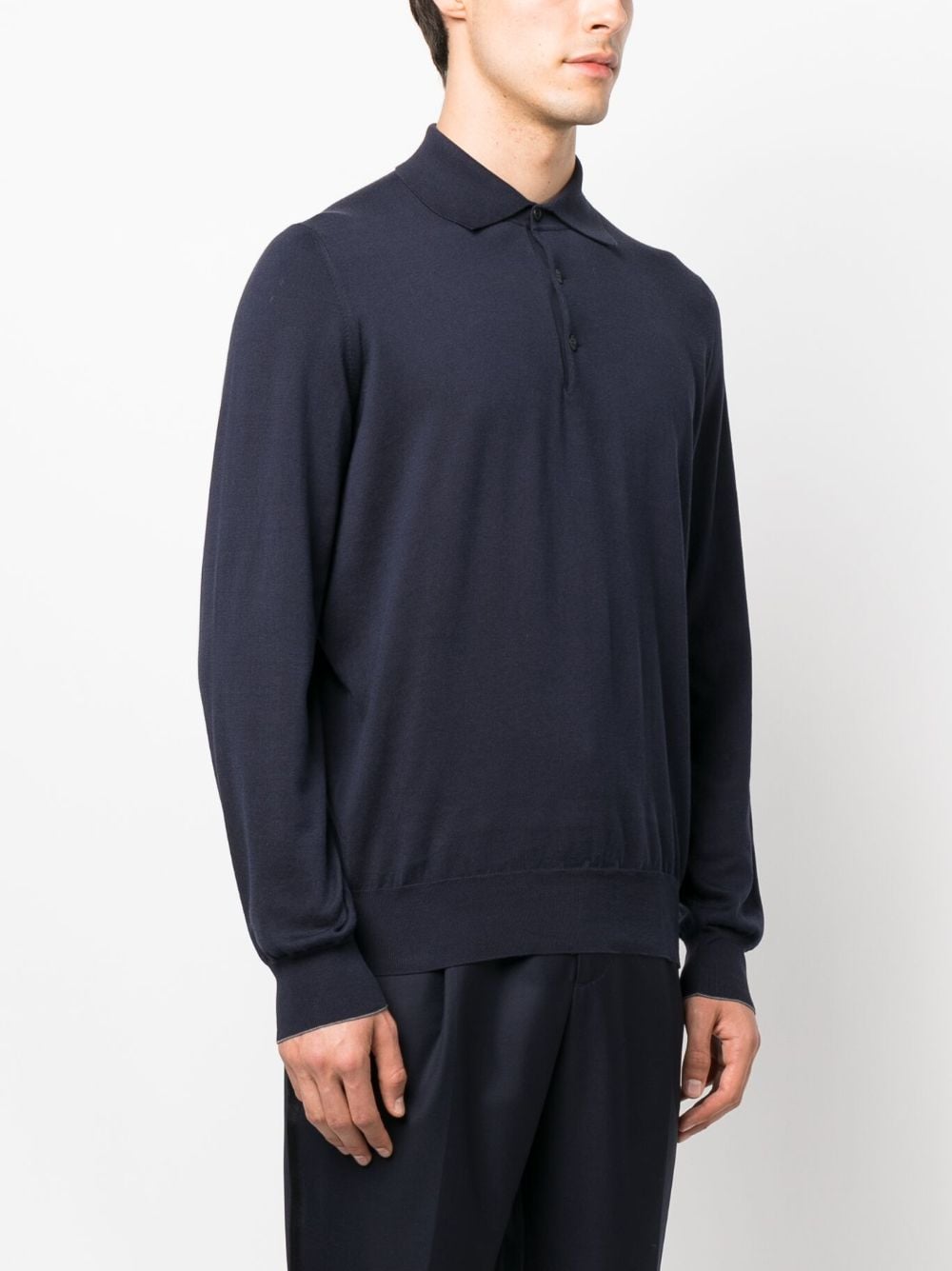 Brunello Cucinelli Blue Long-Sleeve Polo Shirt image 2