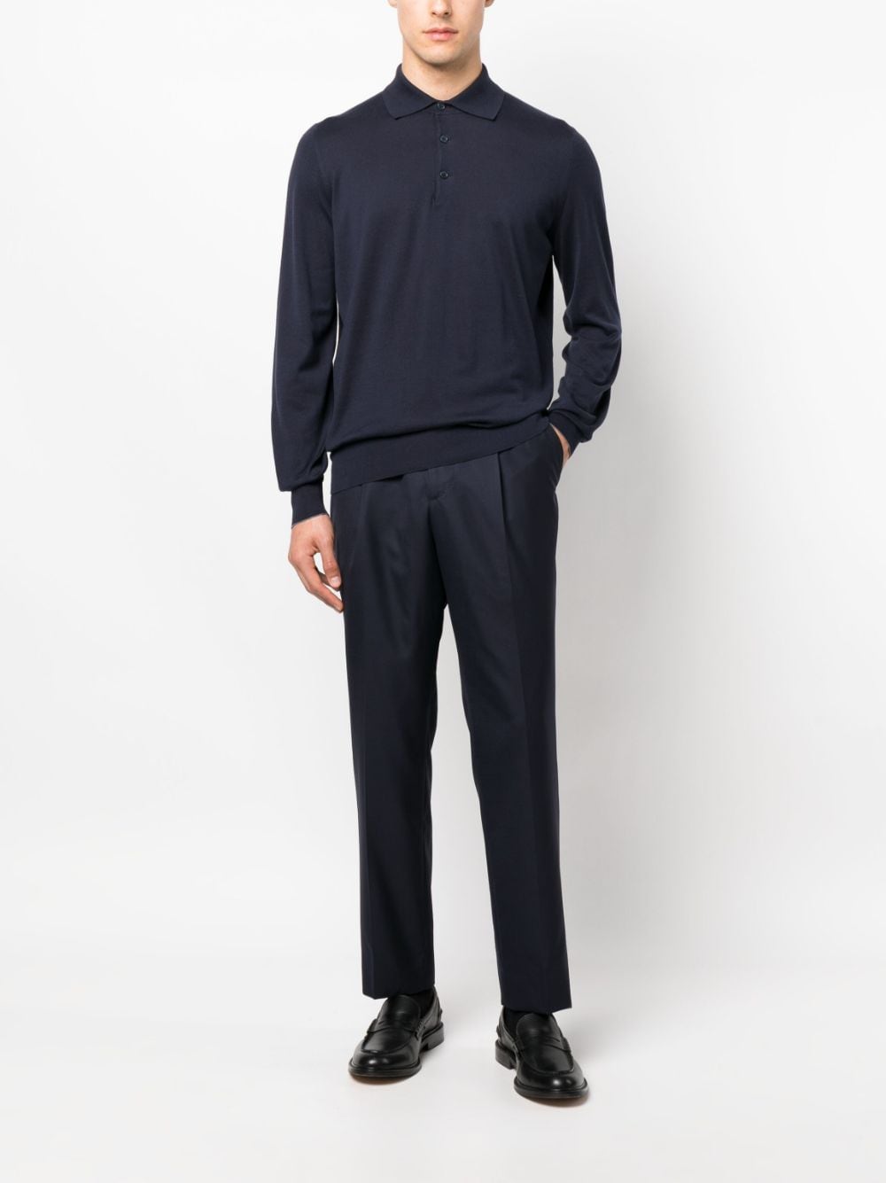 Brunello Cucinelli Blue Long-Sleeve Polo Shirt image 4