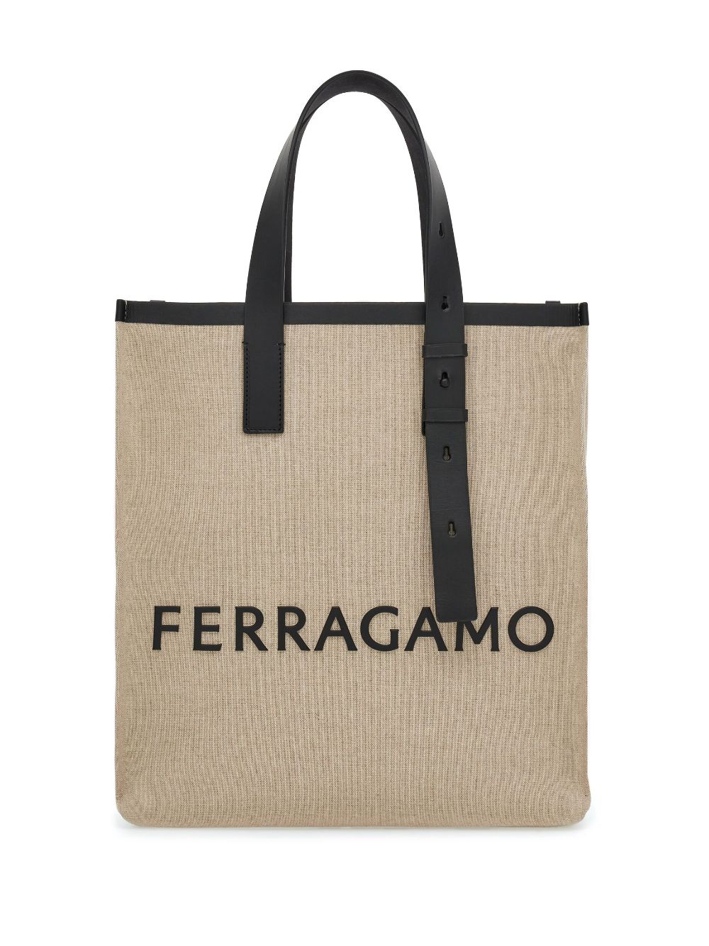 Ferragamo Beige Leather Embossed Logo Tote Bag image 0