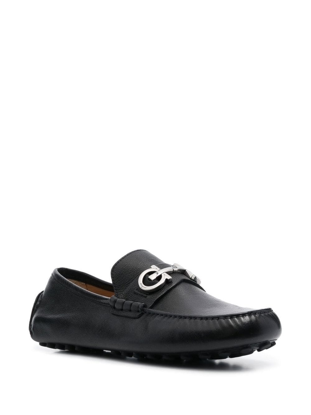 Ferragamo Gancini Plaque Flat Shoes in Black Calf Leather image 1