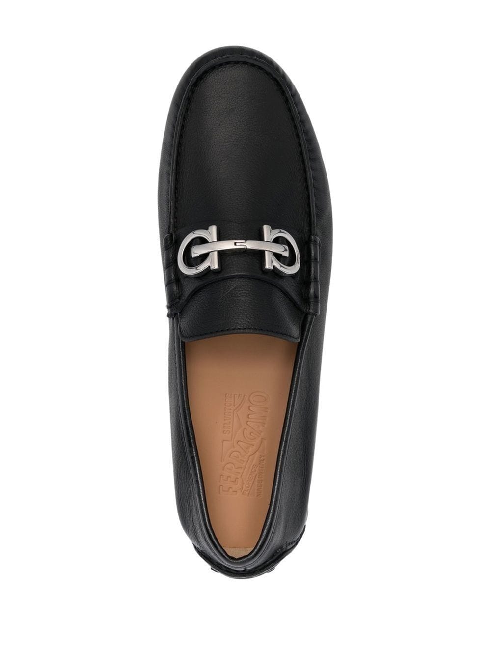 Ferragamo Gancini Plaque Flat Shoes in Black Calf Leather image 3