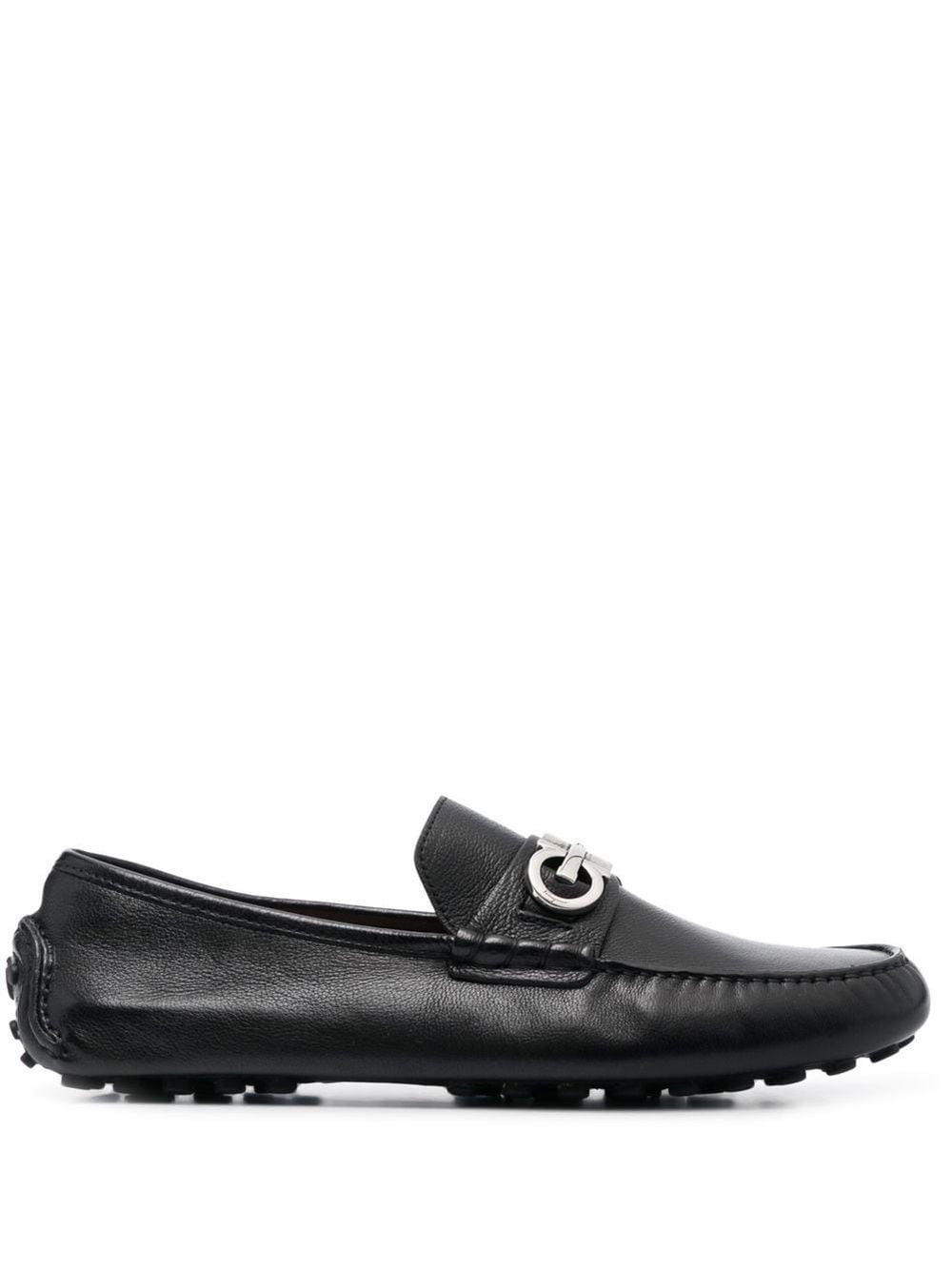 Ferragamo Gancini Plaque Flat Shoes in Black Calf Leather image 0