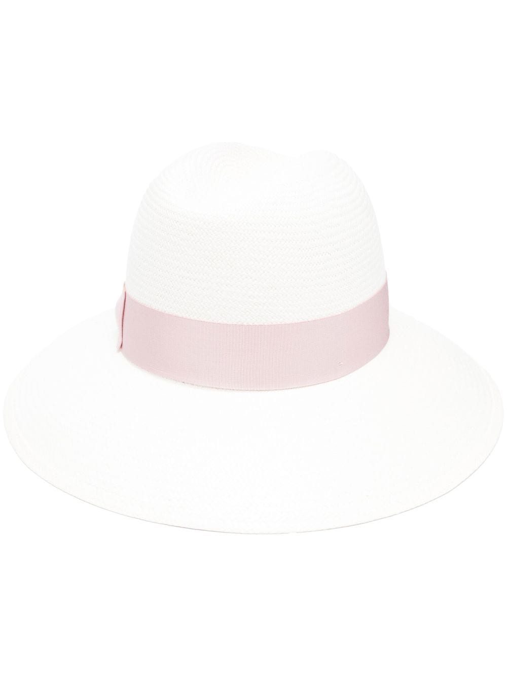 Borsalino Wide Brim Straw Hat with Ribbon Band - Off-White/Light Pink image 0