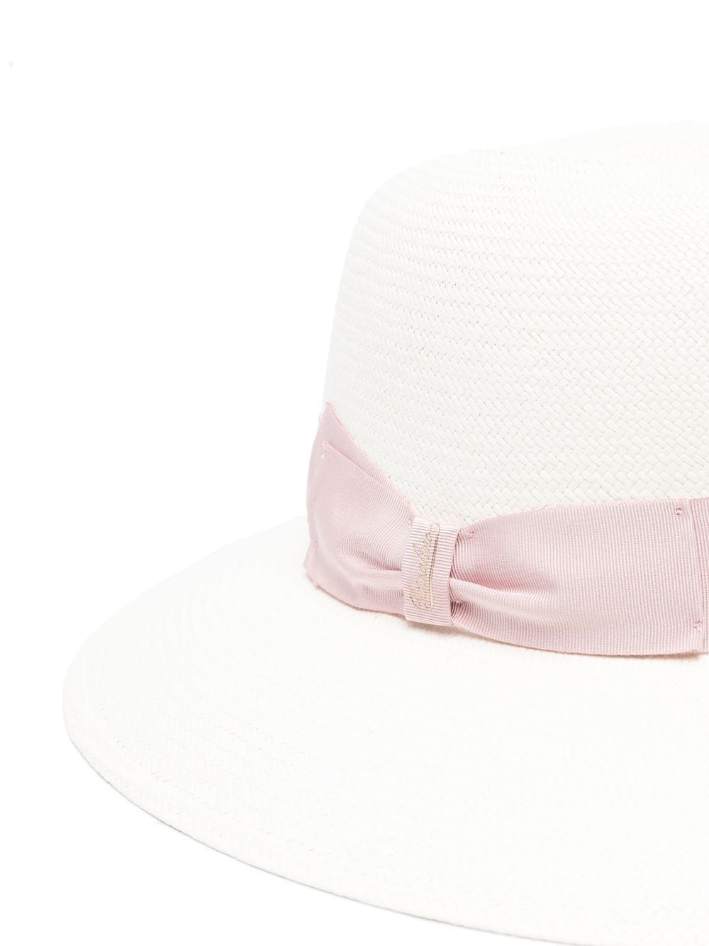 Borsalino Wide Brim Straw Hat with Ribbon Band - Off-White/Light Pink image 1