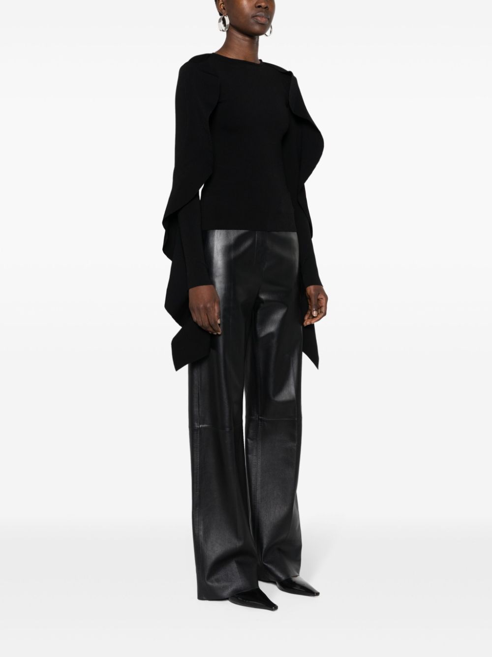 Mugler Black Stretch Knit Asymmetric Sweater image 2