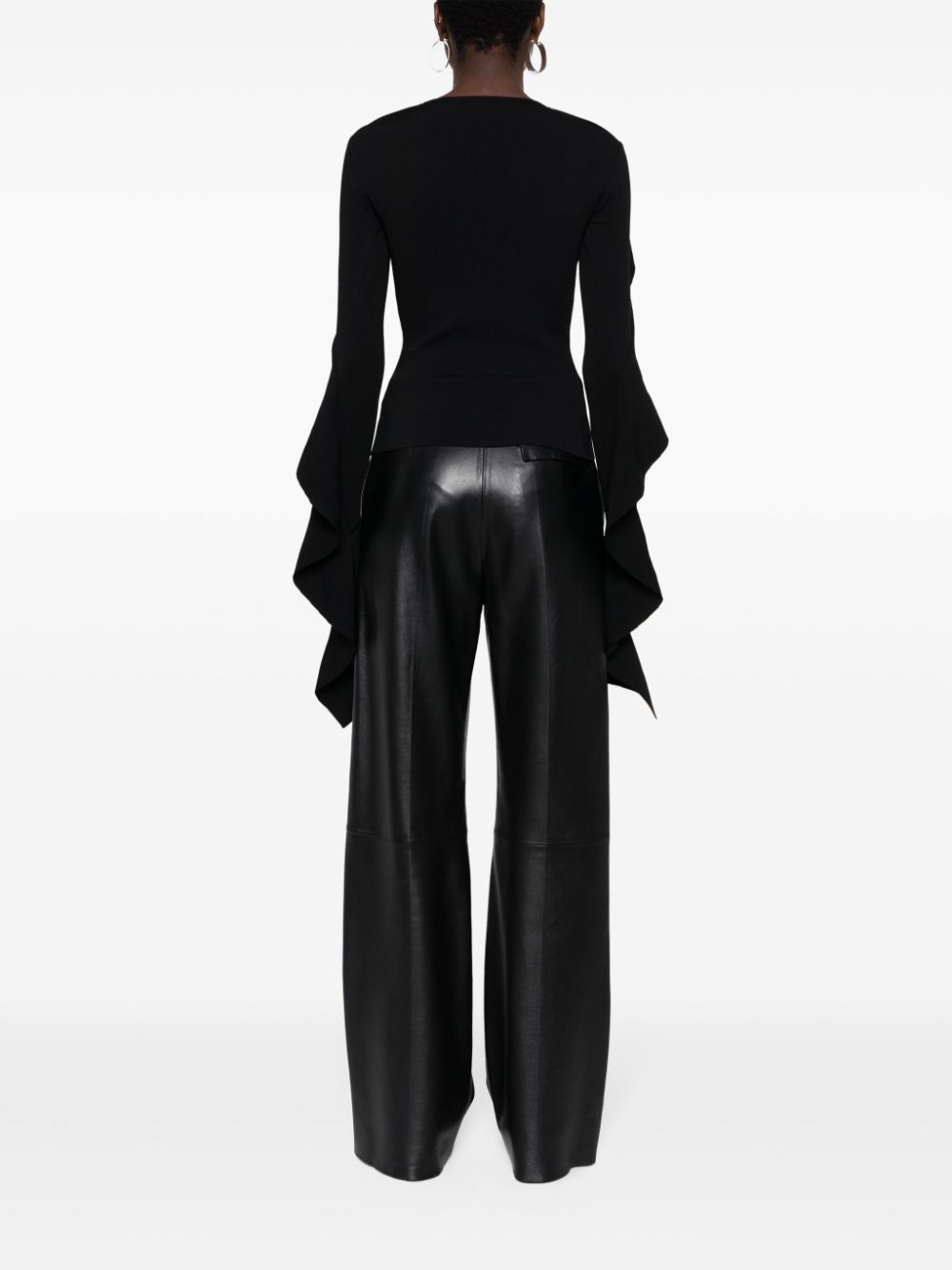 Mugler Black Stretch Knit Asymmetric Sweater image 4