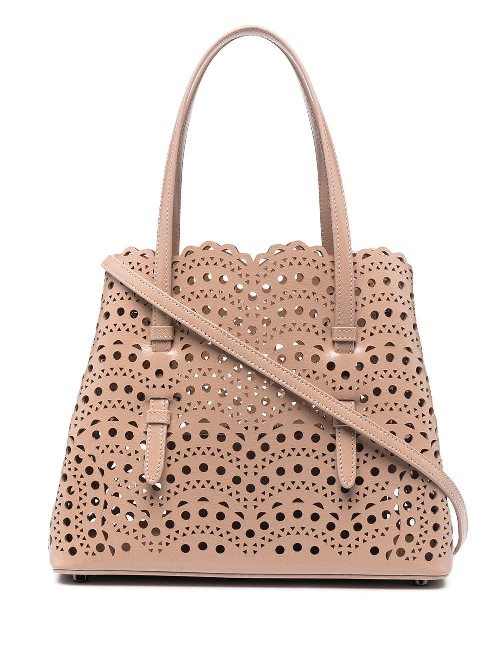 ALAÏA Mina Perforated Tote Bag in Beige image 0