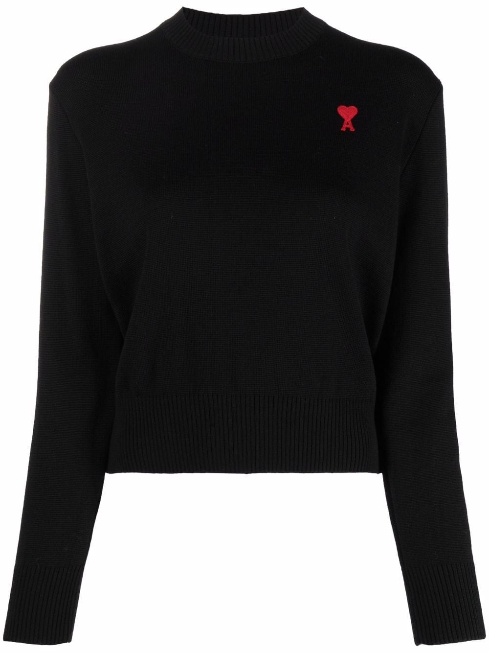 AMI Paris Black Wool Crewneck Sweater with Logo image 0