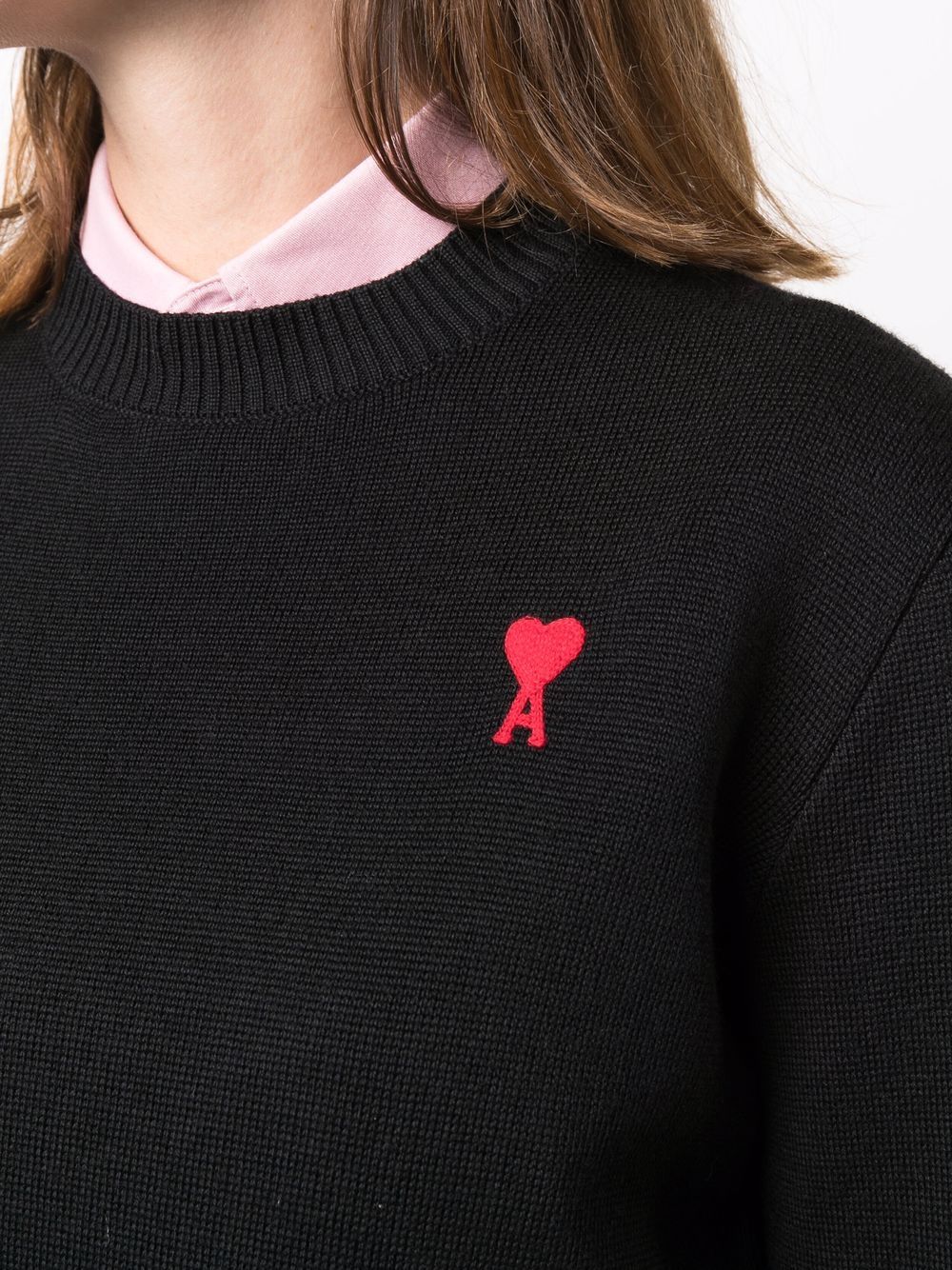 AMI Paris Black Wool Crewneck Sweater with Logo image 2