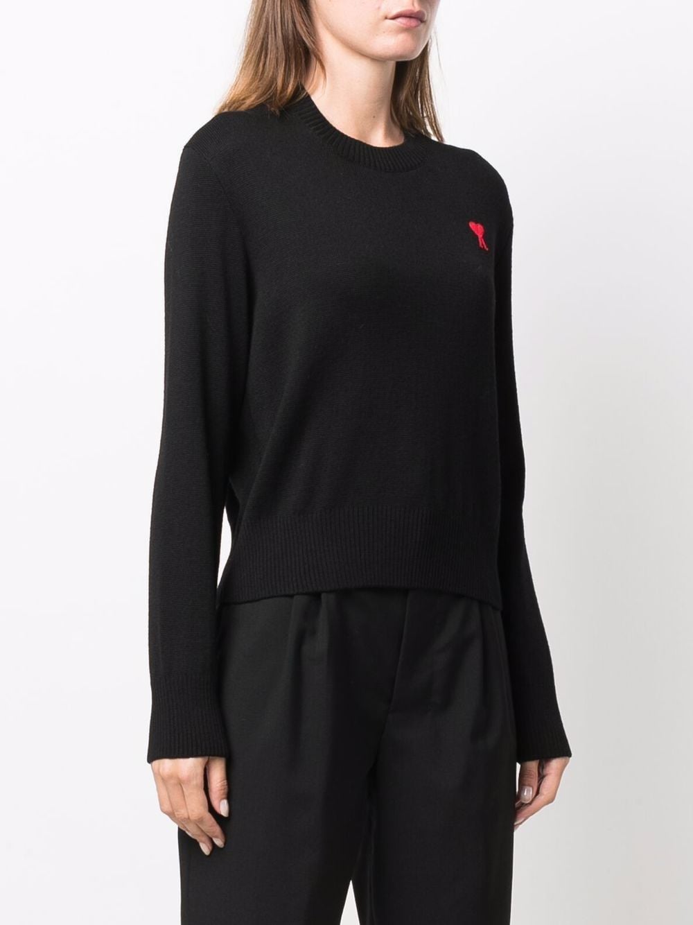 AMI Paris Black Wool Crewneck Sweater with Logo image 3