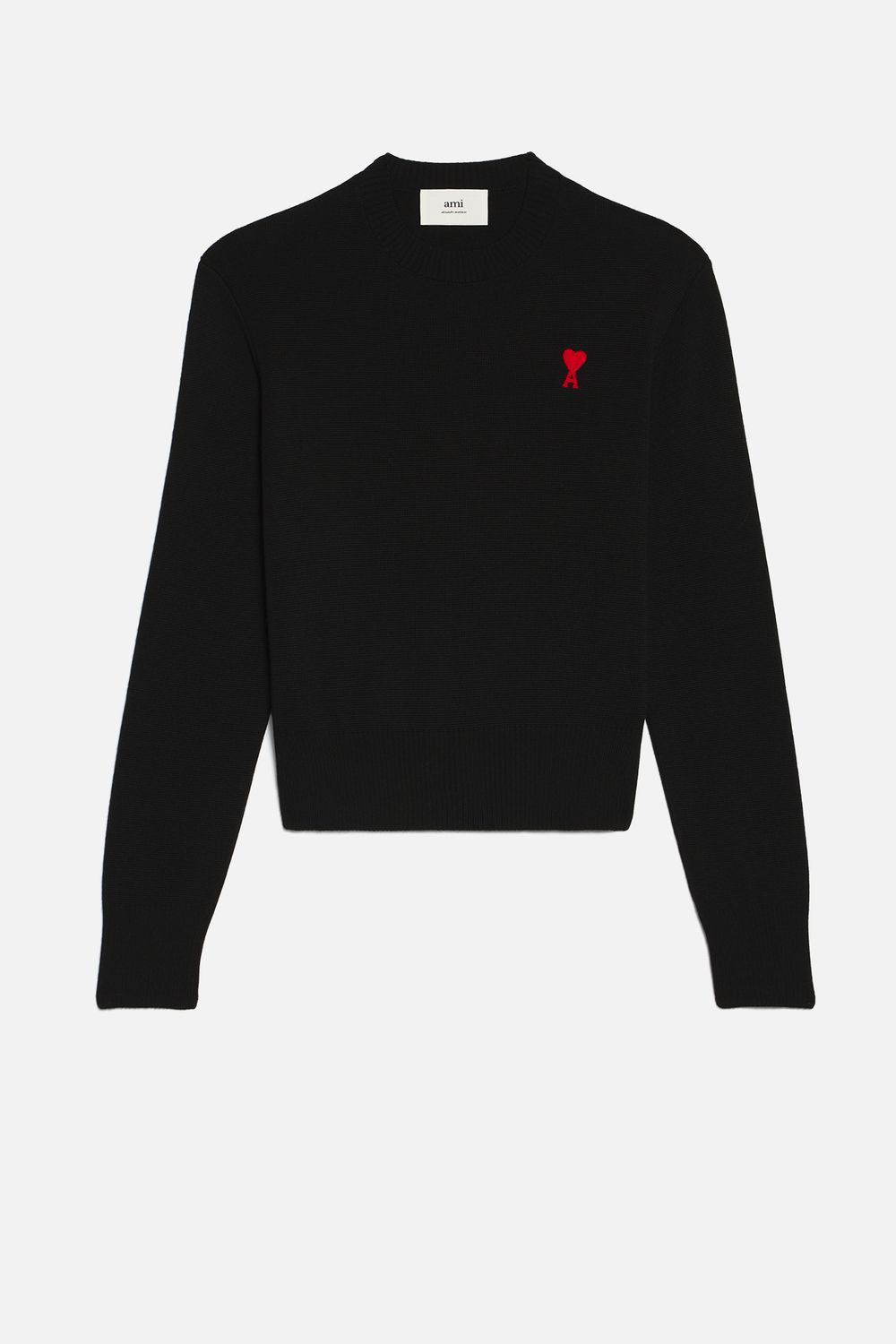 AMI Paris Black Wool Crewneck Sweater with Logo image 5