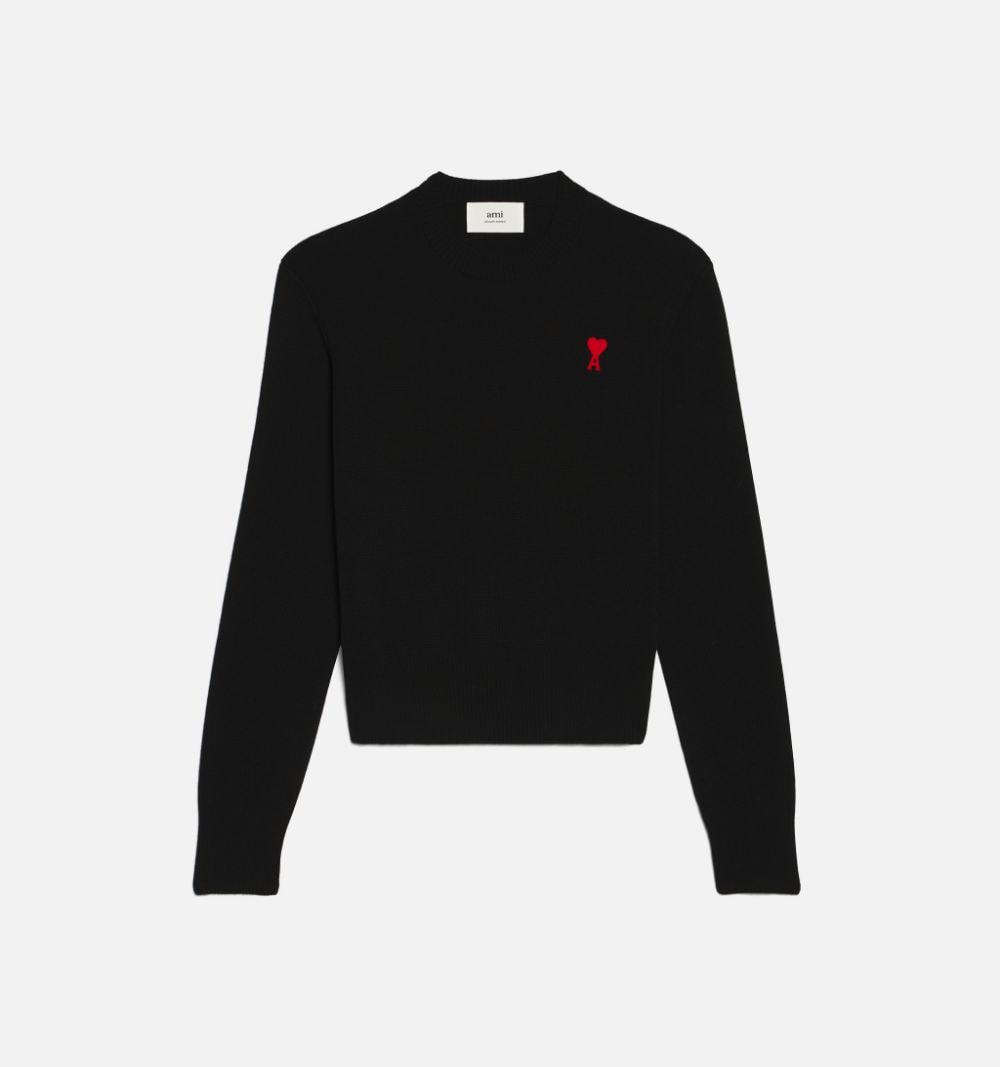 AMI Paris Black Wool Crewneck Sweater with Logo image 8