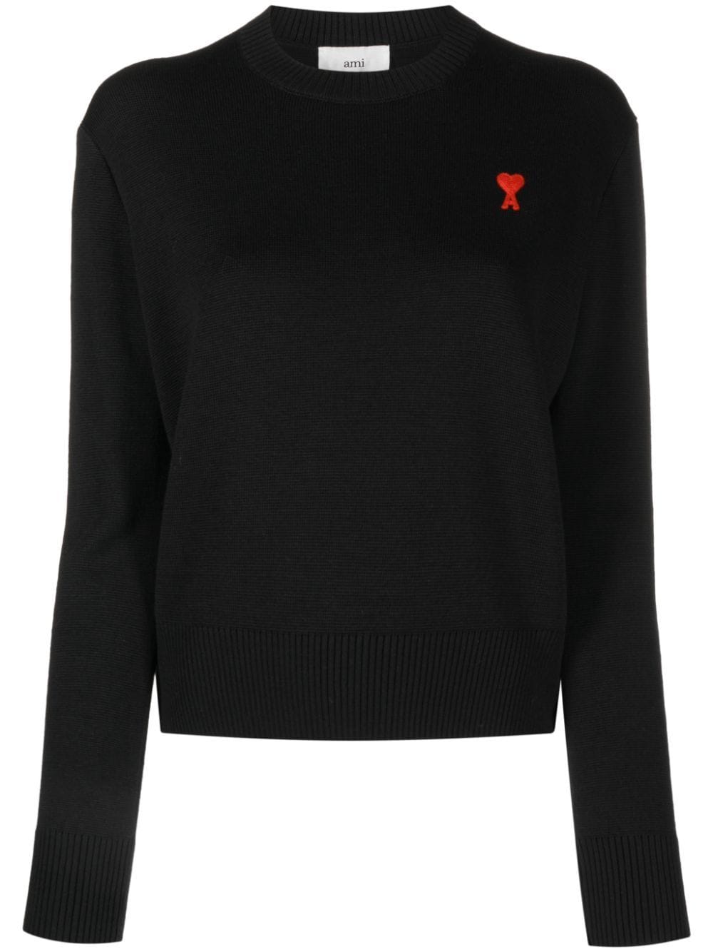 AMI Paris Black Wool Crewneck Sweater with Logo image 11