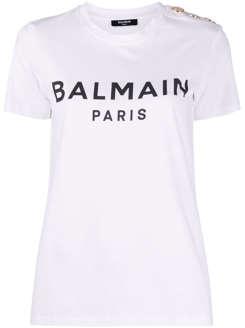 Balmain White Logo-Print Cotton T-Shirt with Button Detail image 0