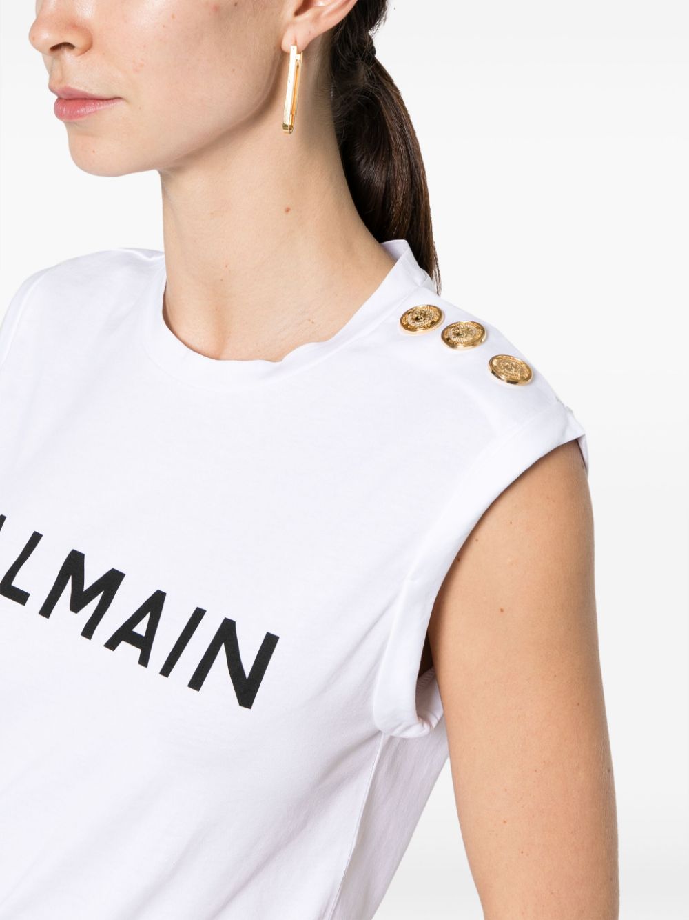 Balmain White Cotton Logo Print Sleeveless Top image 2