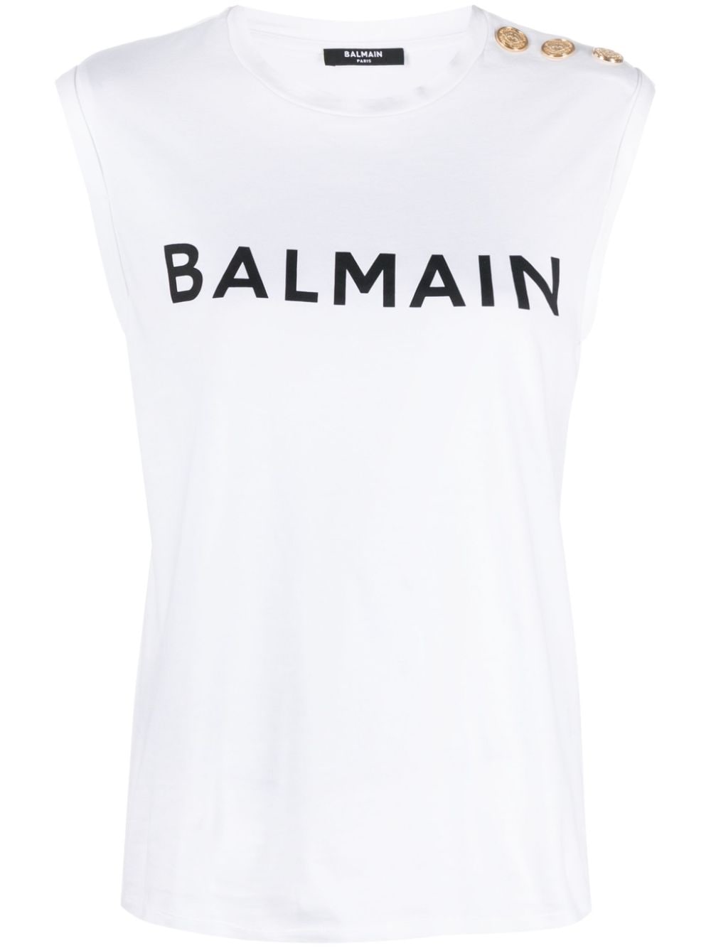 Balmain White Cotton Logo Print Sleeveless Top image 0