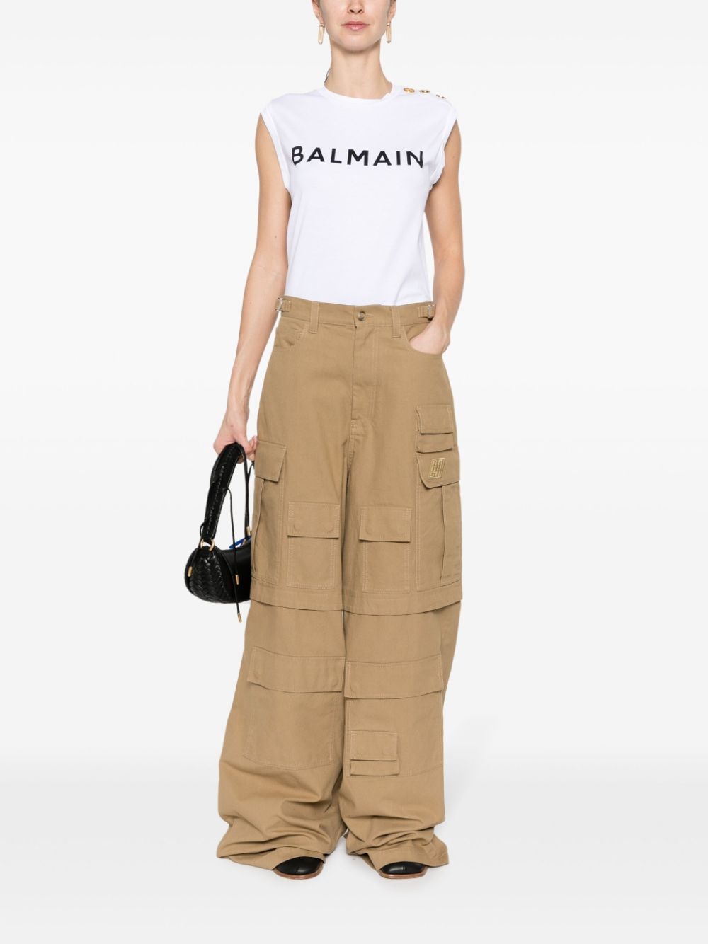 Balmain White Cotton Logo Print Sleeveless Top image 4