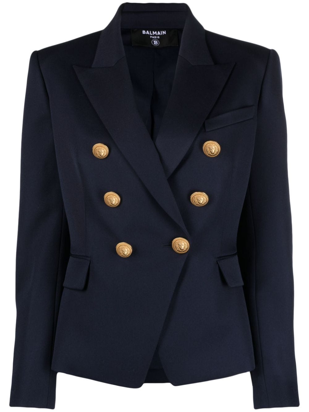 Balmain Blue Wool Double-Breasted Jacket with Lion Head Buttons image 0