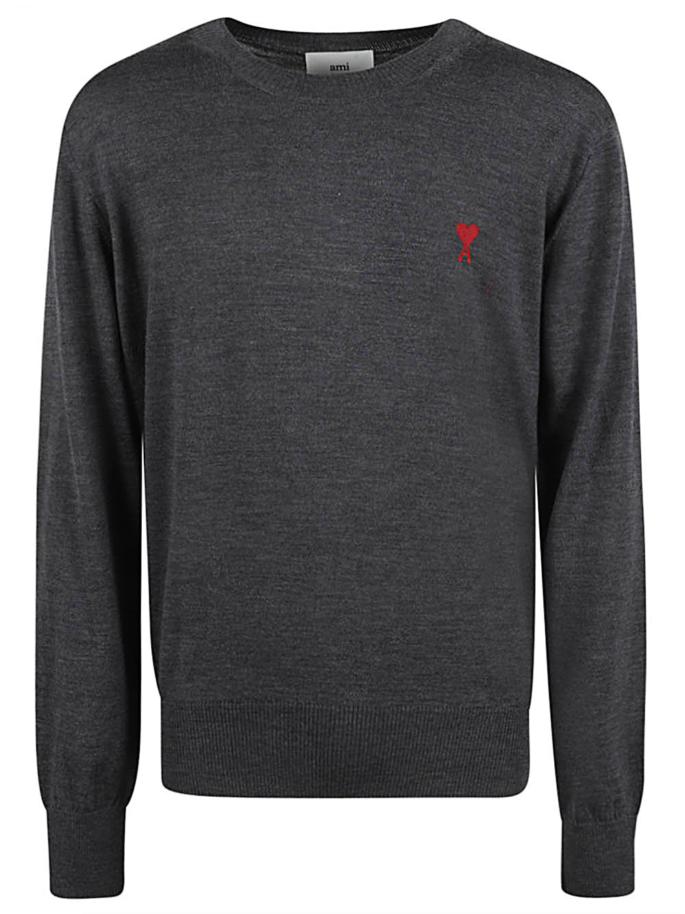 Ami Paris Grey Melange Wool Sweater with Embroidered Logo image 0