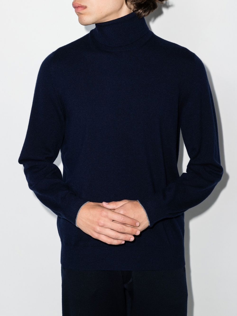 Brunello Cucinelli Navy Blue Cashmere Roll Neck Sweater image 1