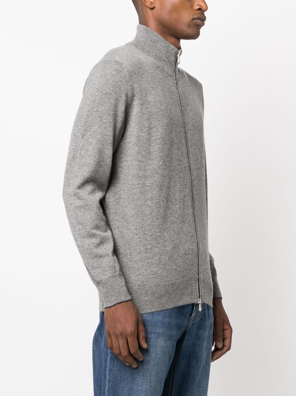 Brunello Cucinelli Grey Cashmere Zip Cardigan image 2