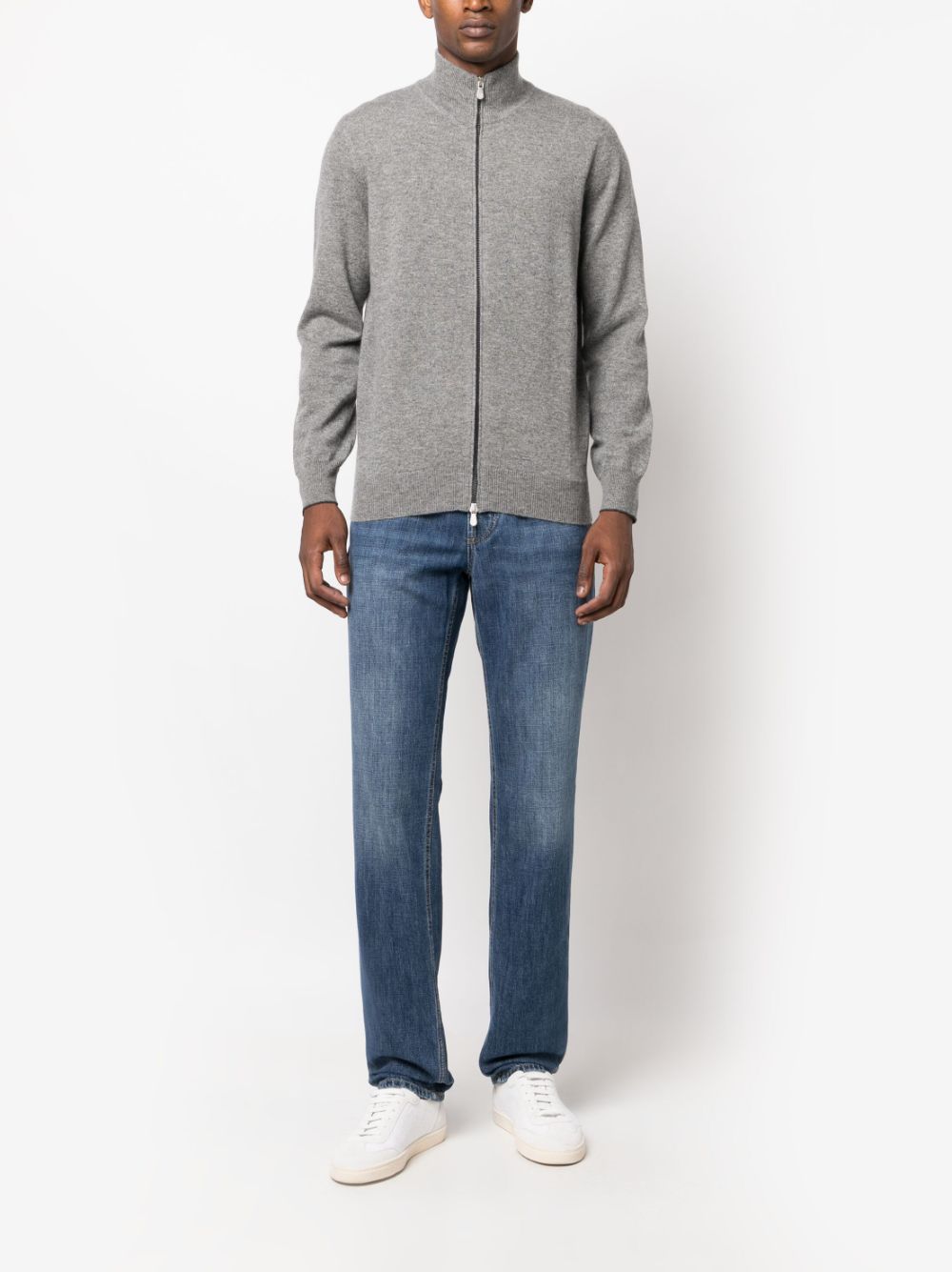 Brunello Cucinelli Grey Cashmere Zip Cardigan image 3