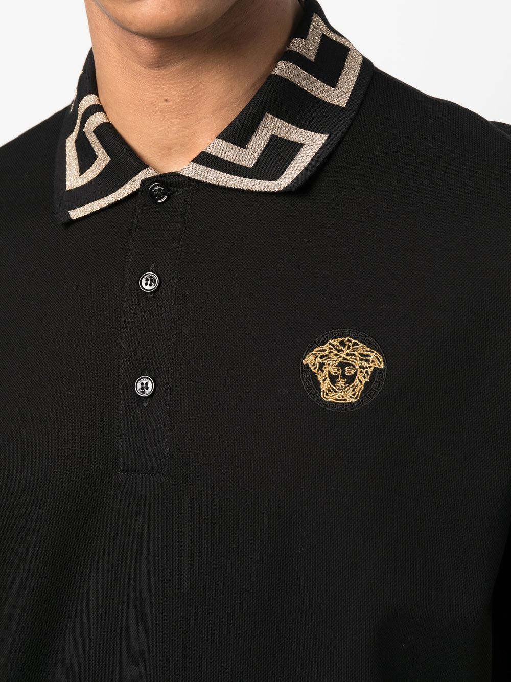 Versace Medusa Head Black Cotton Polo Shirt image 2