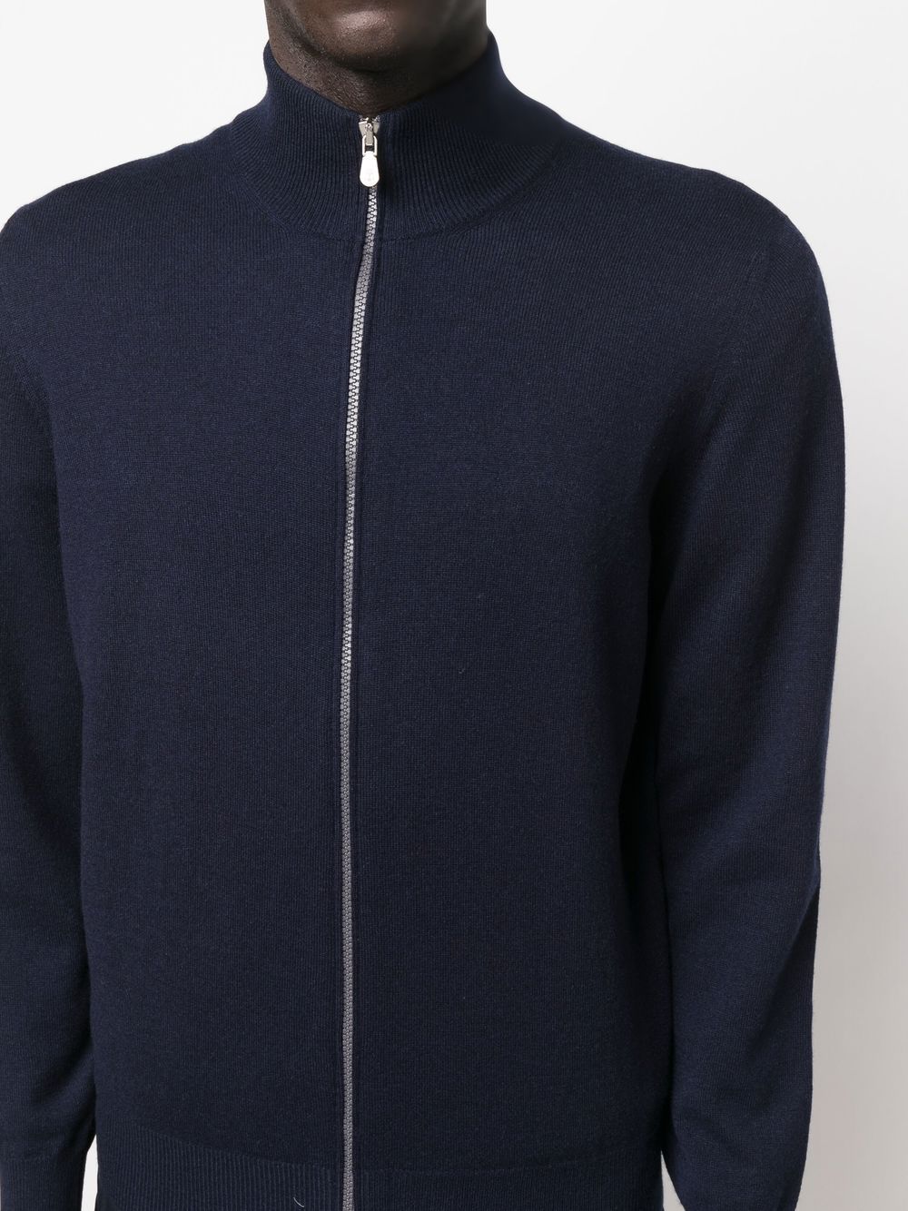 Brunello Cucinelli Navy Blue Cashmere Funnel Neck Zip-Up Sweater image 1