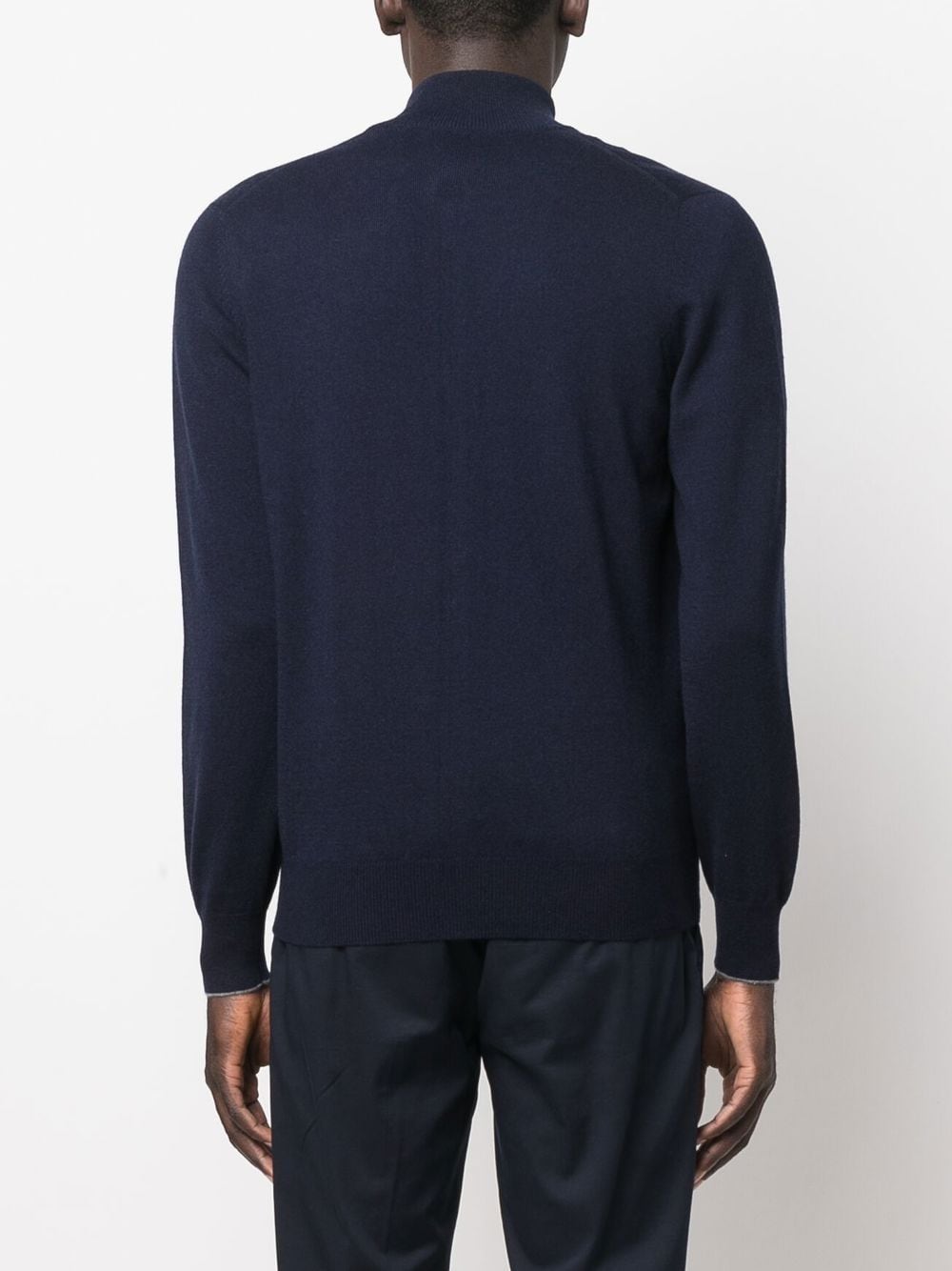 Brunello Cucinelli Navy Blue Cashmere Funnel Neck Zip-Up Sweater image 4