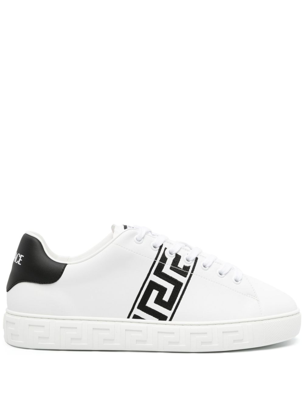 Versace Greca Embroidered White Leather Sneakers image 0