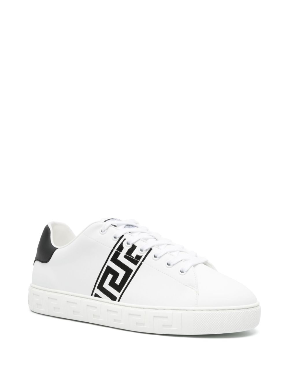 Versace Greca Embroidered White Leather Sneakers image 1