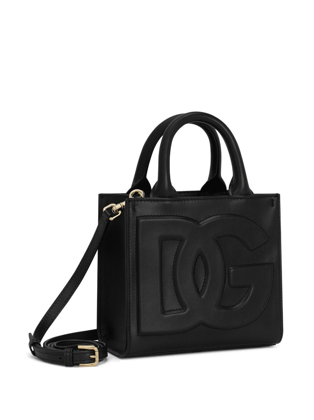 Dolce & Gabbana Black Calf Leather Embossed Logo Tote Bag image 5