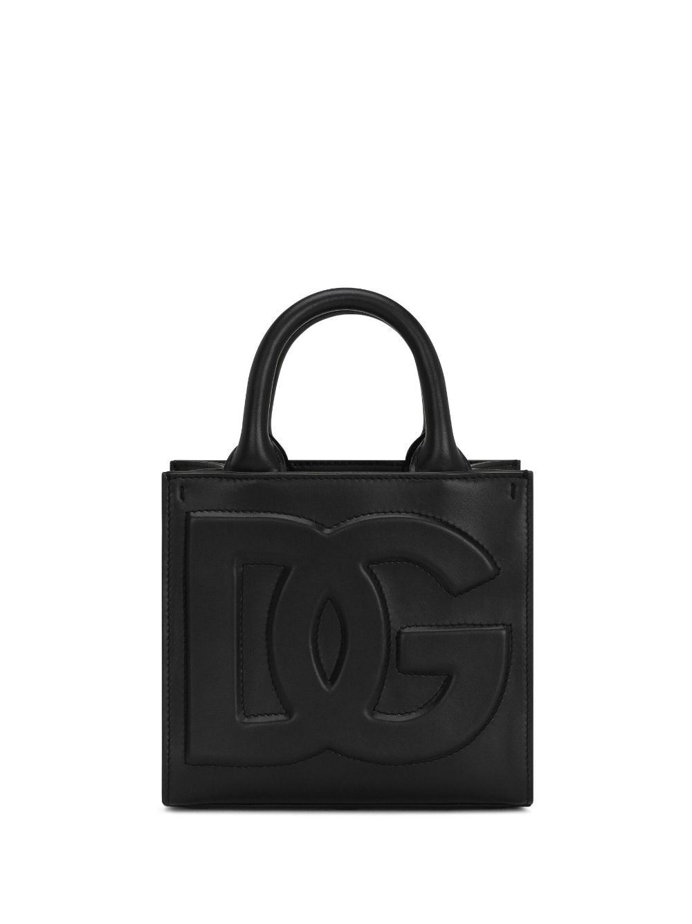 Dolce & Gabbana Black Calf Leather Embossed Logo Tote Bag image 0