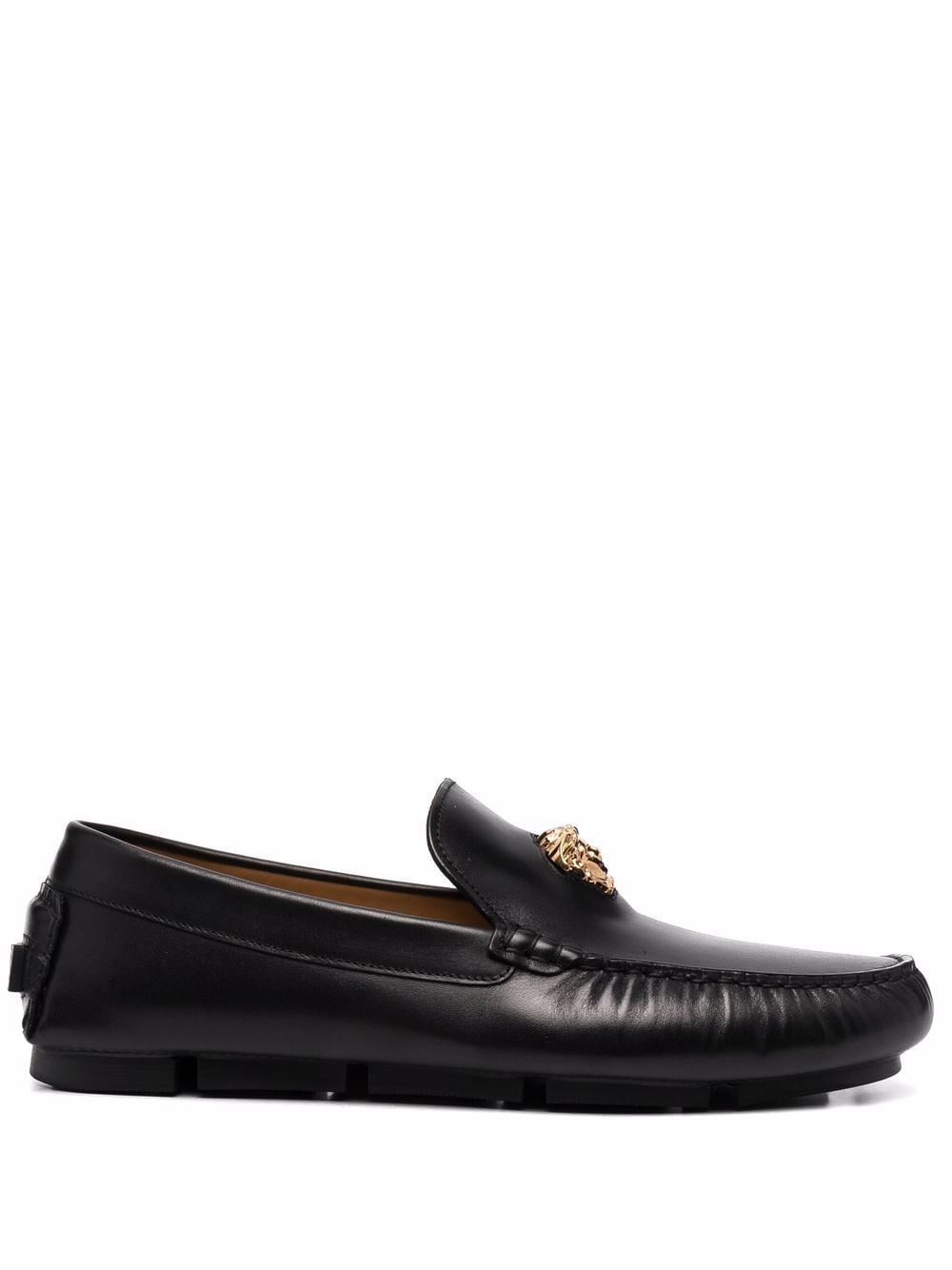 Versace Women's Black Calf Leather Flat Shoes with Medusa Head image 0