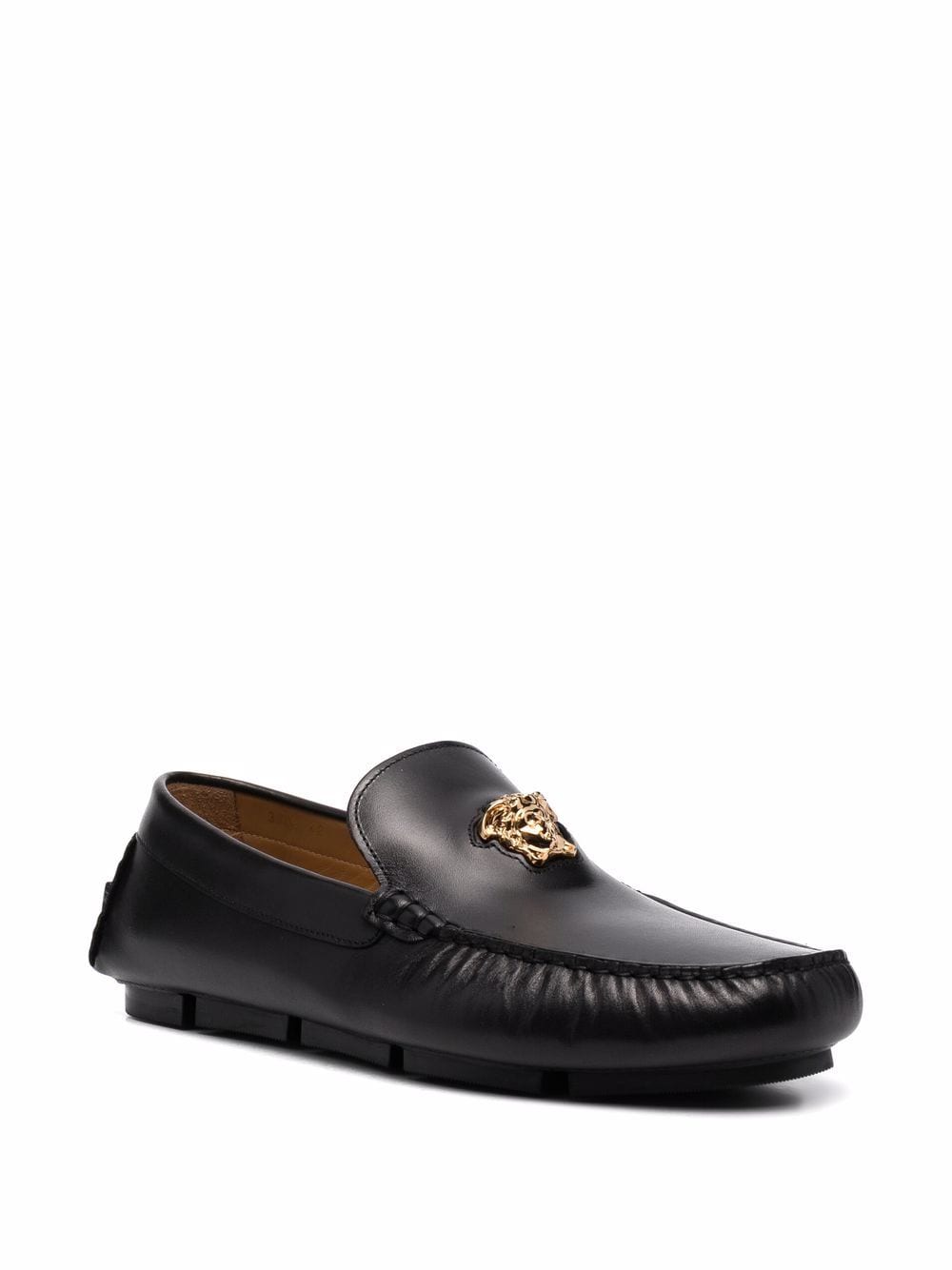 Versace Women's Black Calf Leather Flat Shoes with Medusa Head image 1