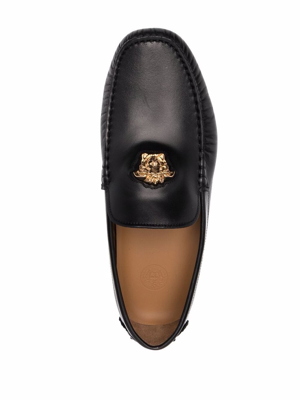 Versace Women's Black Calf Leather Flat Shoes with Medusa Head image 3