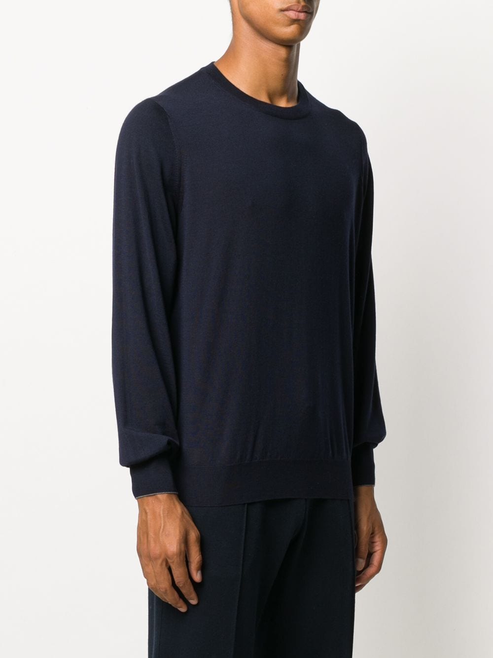 Brunello Cucinelli Navy Blue Cashmere & Virgin Wool Blend Crewneck Sweater image 2