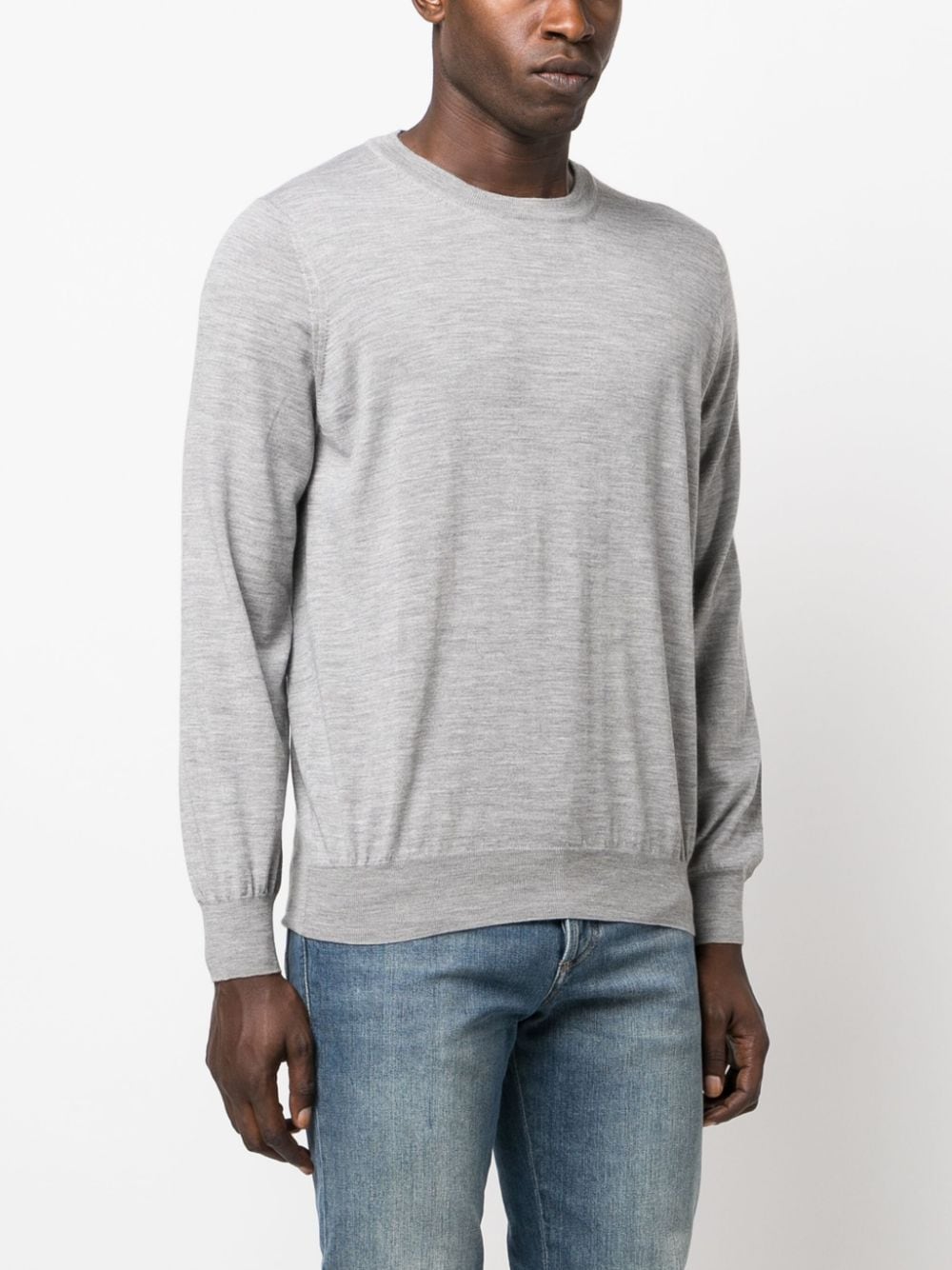 Brunello Cucinelli Light Grey Mélange Wool & Cashmere Crewneck Sweater image 2