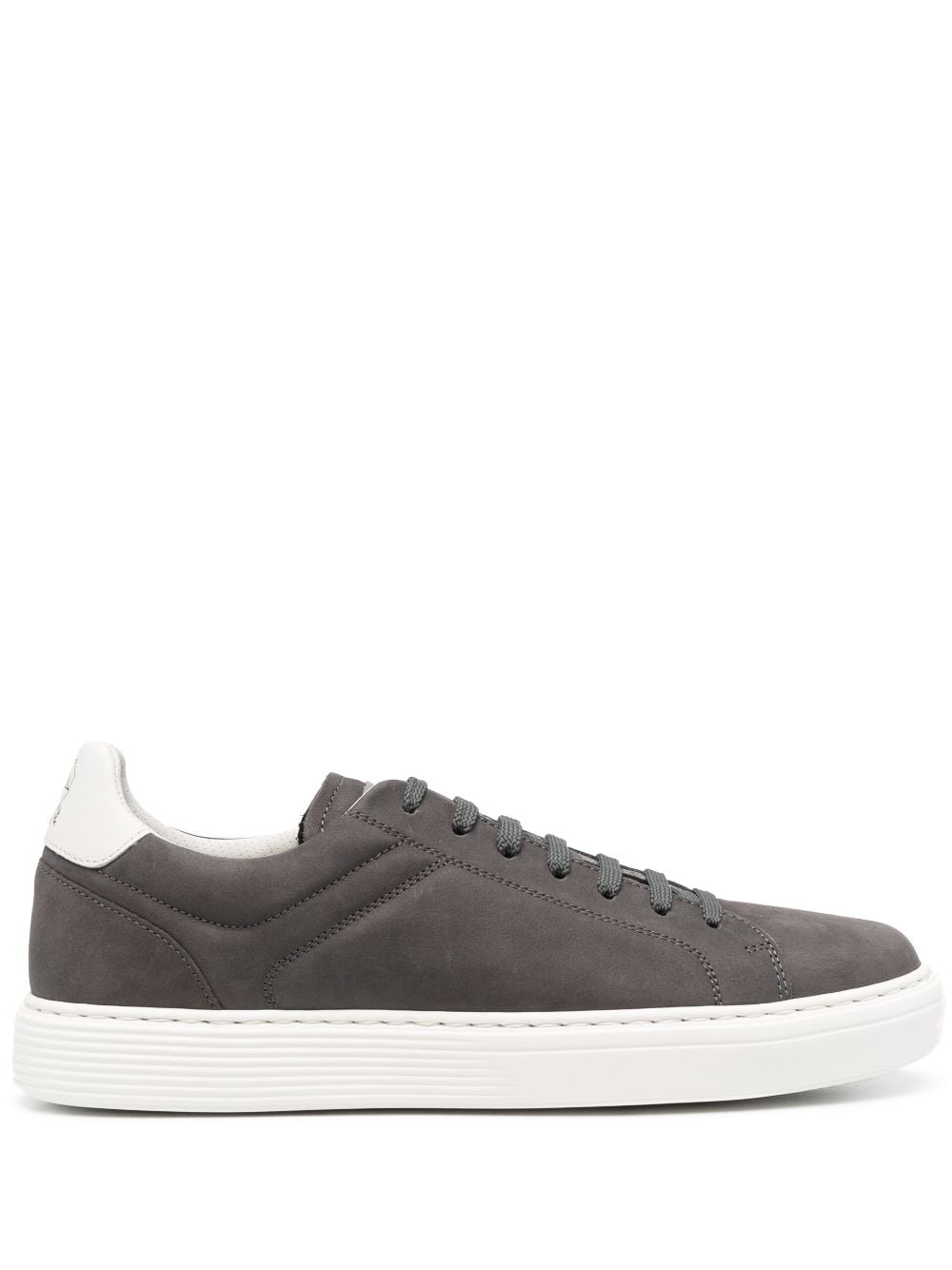 Brunello Cucinelli Grey Nubuck Leather Low-Top Sneakers image 0