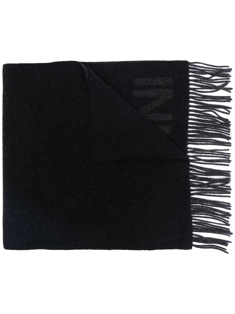 GANNI Black Recycled Wool Scarf with Fringed Edge image 0