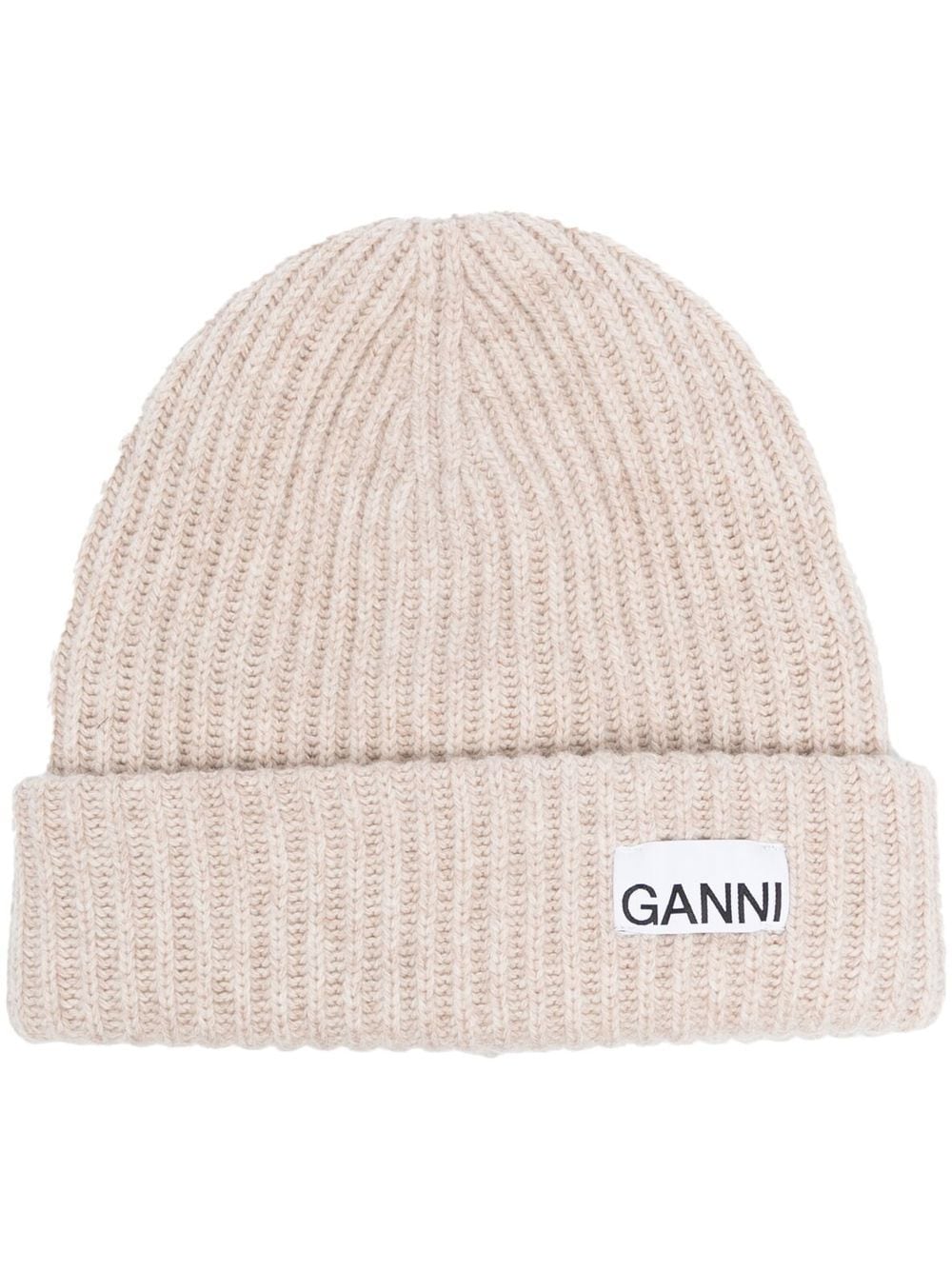 GANNI Beige Recycled Wool Ribbed Knit Hat image 0