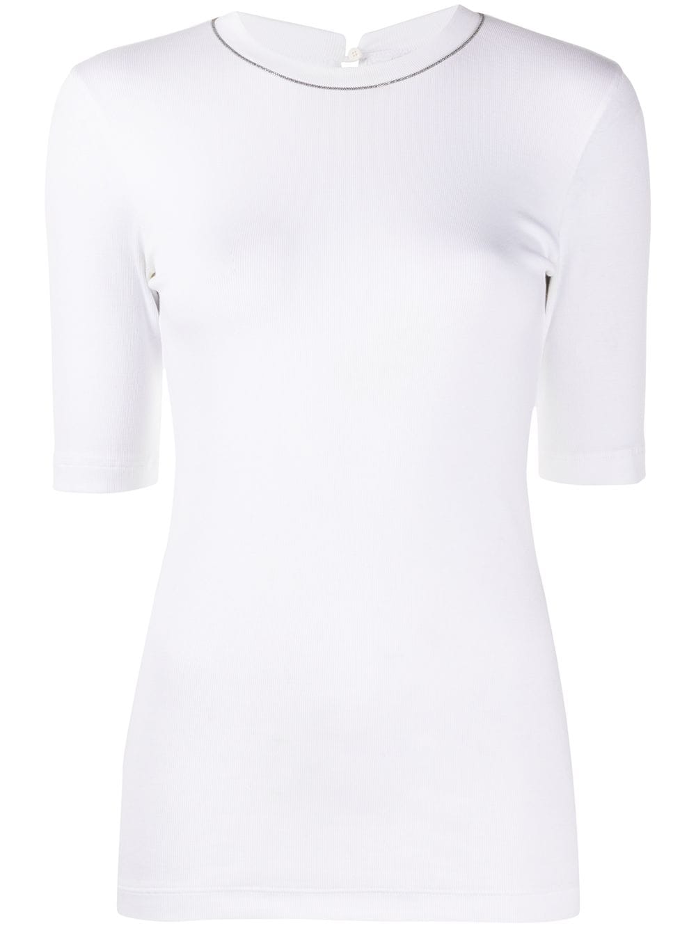 Brunello Cucinelli White Stretch Cotton Fitted T-Shirt image 0