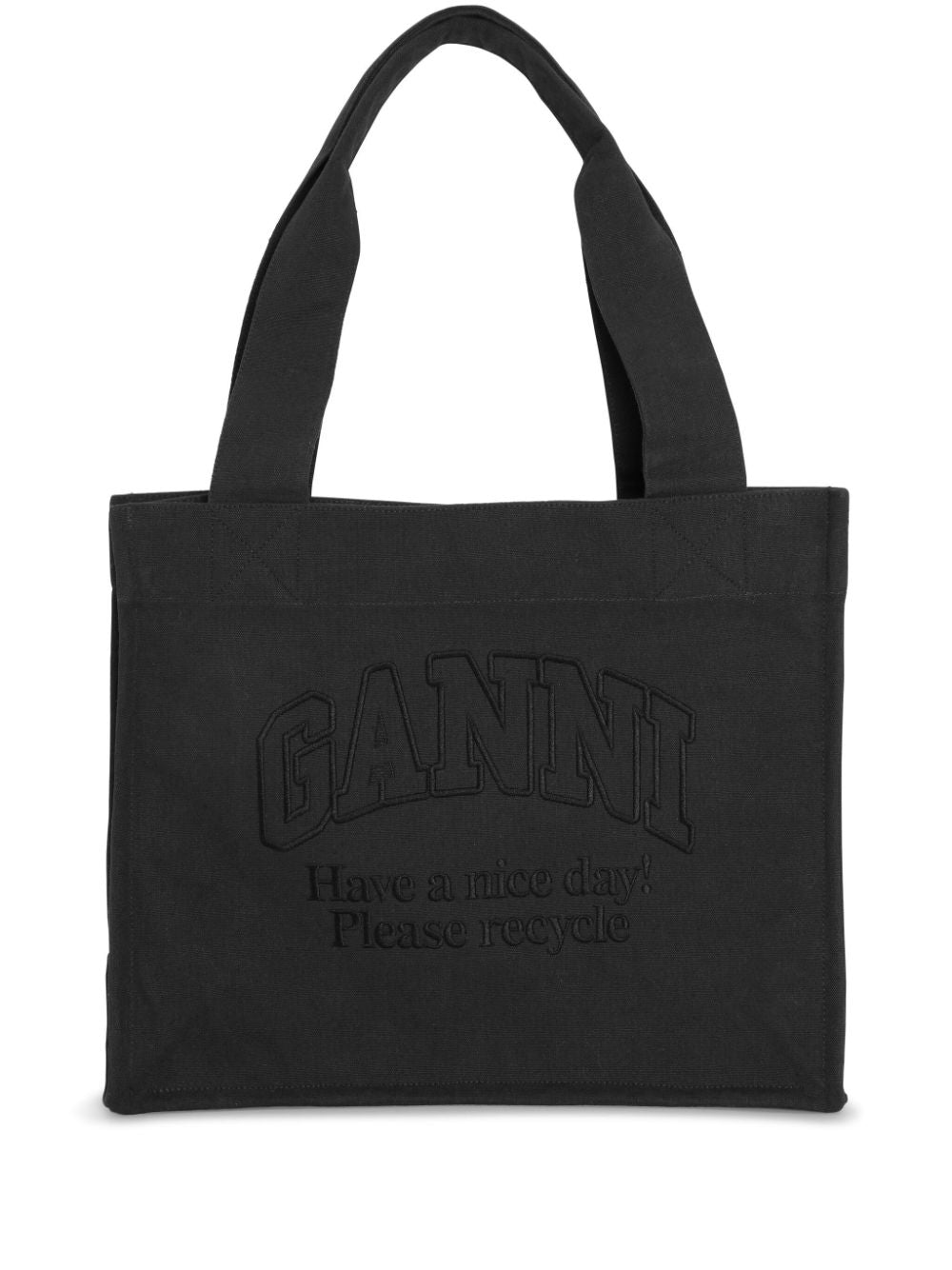 GANNI Recycled Cotton Embroidered Logo Tote Bag - Black image 0