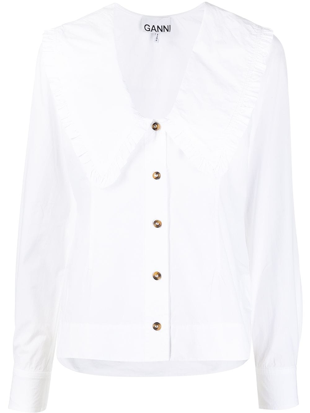 Ganni White Organic Cotton Button-Up Shirt with Curved Hem image 0