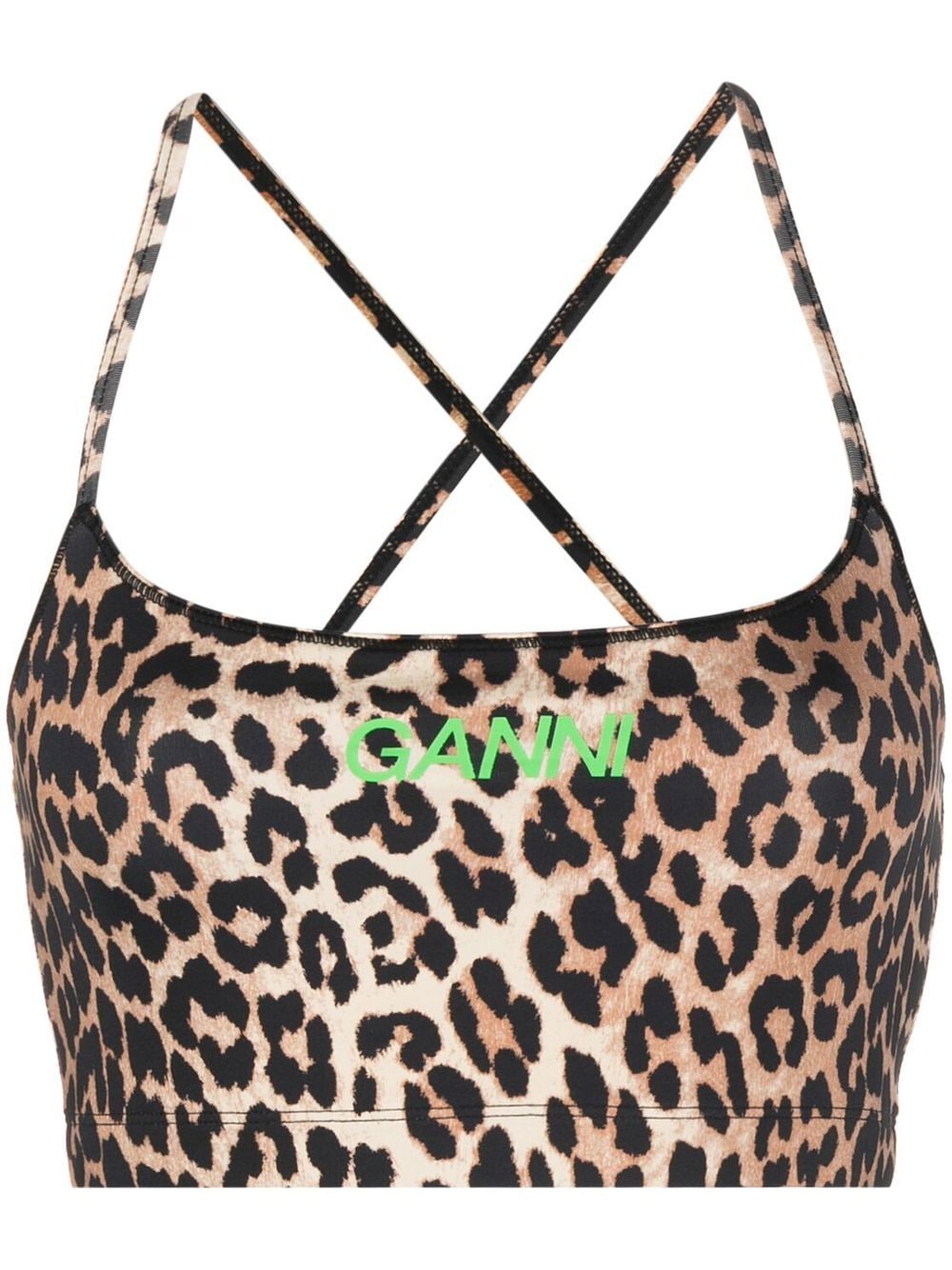 GANNI Leopard Print Cropped Top - Brown image 0