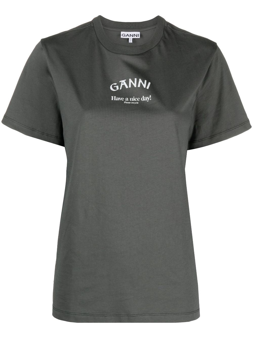 GANNI Organic Cotton Grey T-Shirt with Logo Print image 0