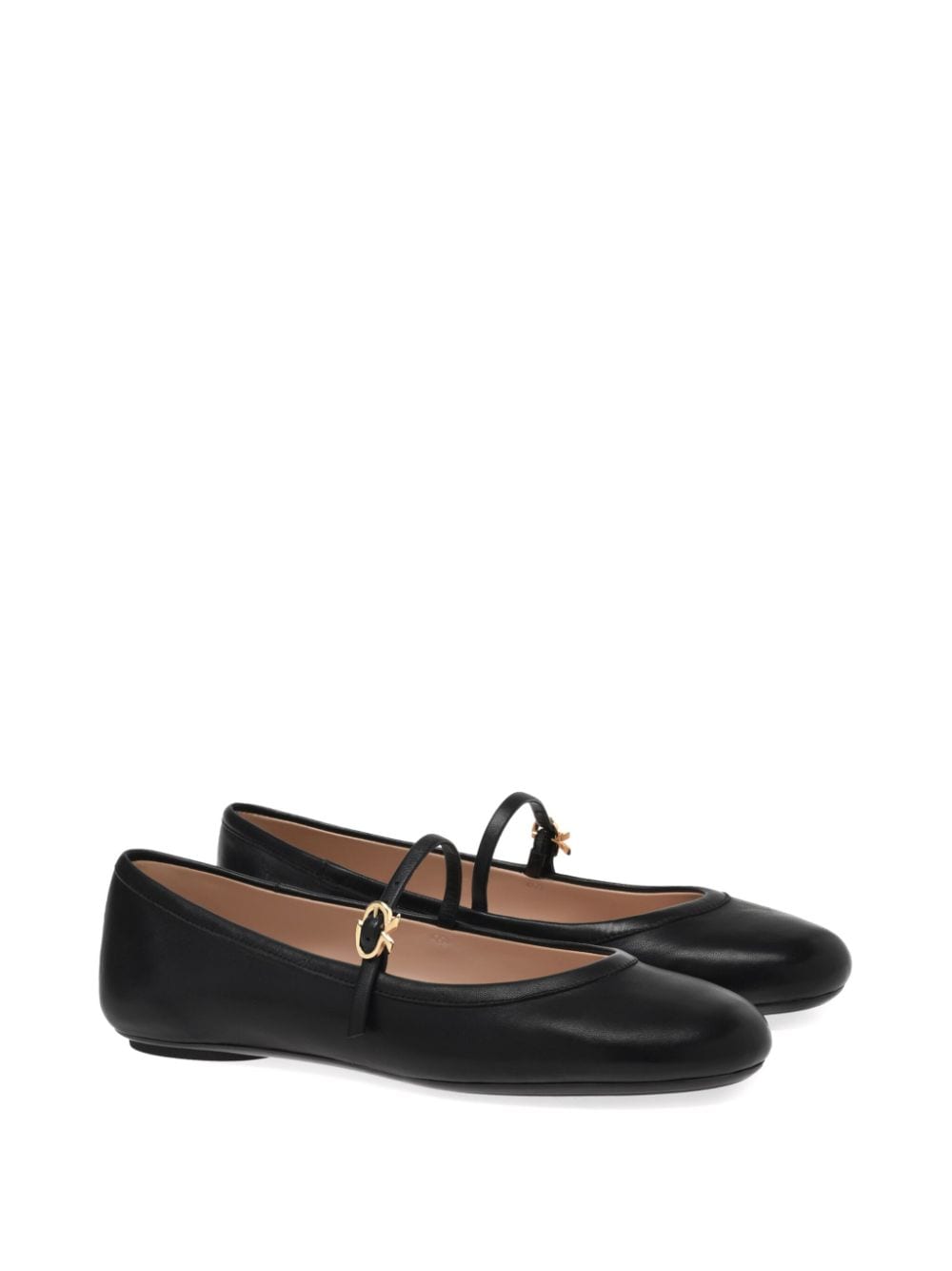 Gianvito Rossi Black Nappa Leather Flat Shoes with Gold-Tone Buckle image 2