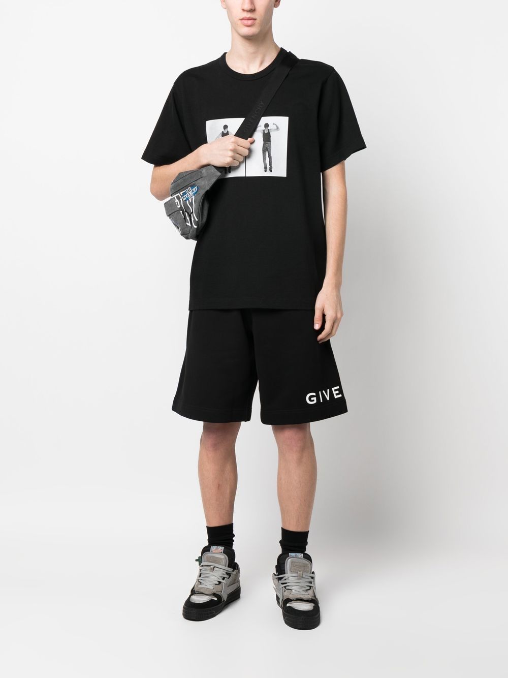 Givenchy Black Cotton Logo-Print Shorts image 1